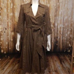 Cabi brown eyelet wrap dress